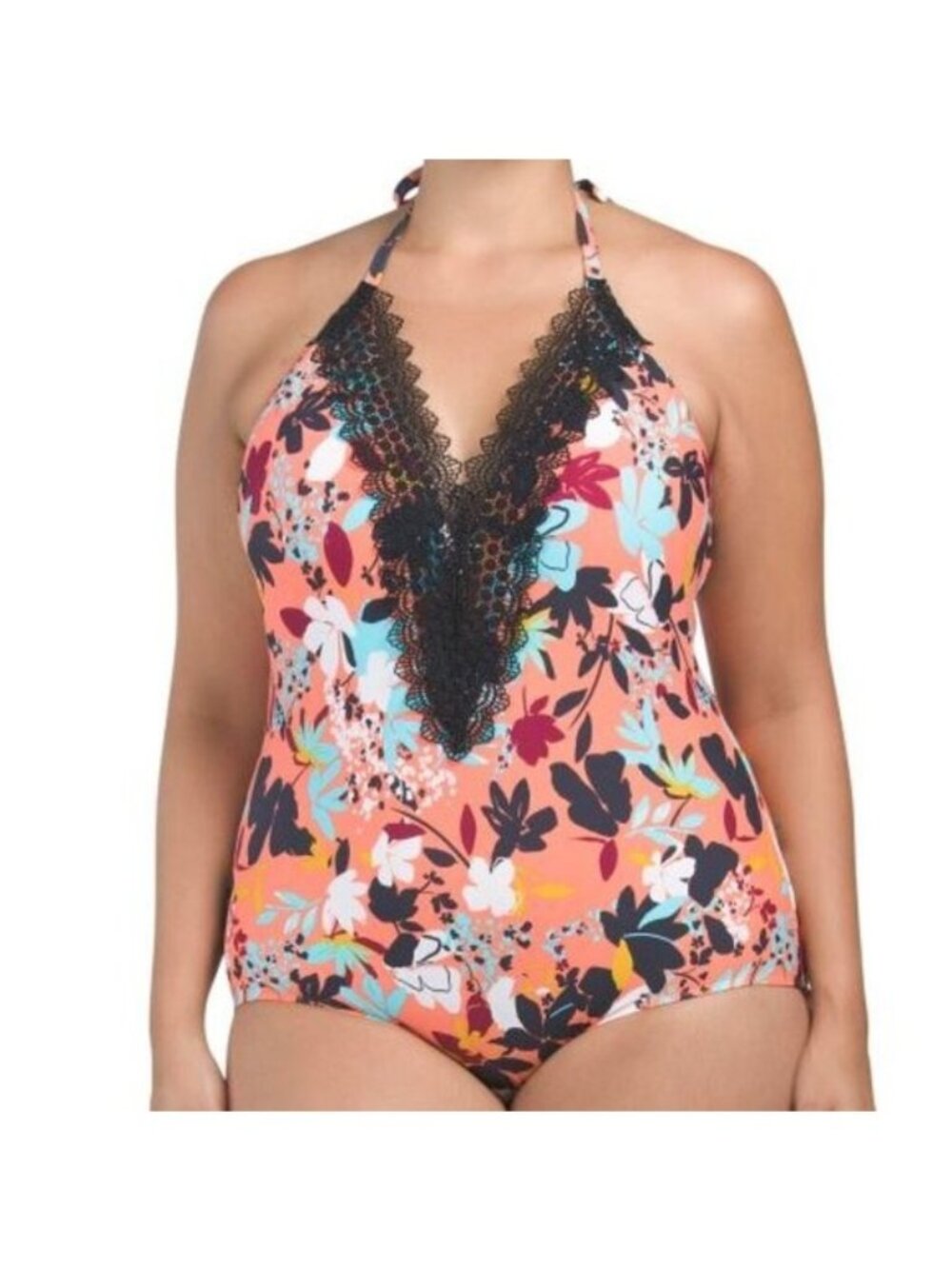 SEA ANGEL Plus Floral Lace V-neck One-piece Bathing Suit Meadowdale, size 1X